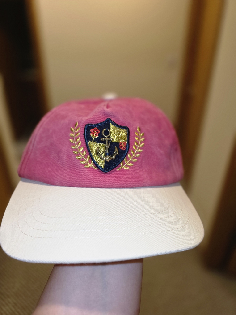 Free People Red and White Embroidered Crest Cap